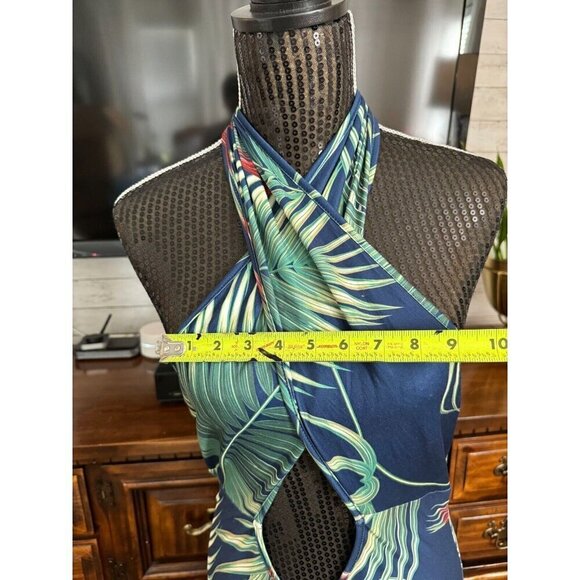SHEIN SXY Tropical Print Cut-out Drawstring Knot Bodycon Dress Womens Size L - Picture 5 of 7